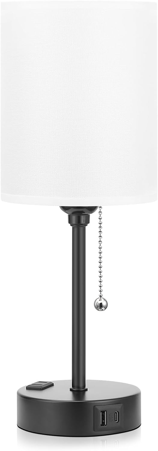 Compact Bedside Table Lamp for Bedrooms – Features 3 Color Temperature Settings and USB-C & USB-A Ports