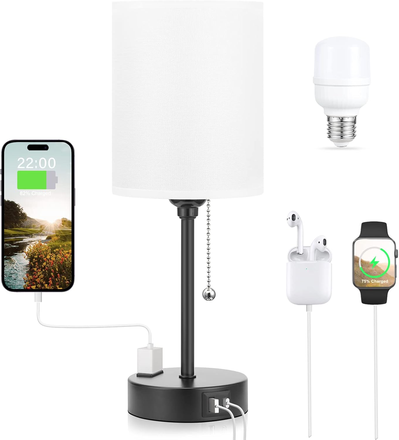 Compact Bedside Table Lamp for Bedrooms – Features 3 Color Temperature Settings and USB-C & USB-A Ports