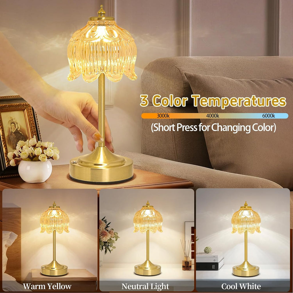 Wireless Lotus Table Lamp — 5200mAh rechargeable portable lamp featuring three-color dimming and touch controls.
