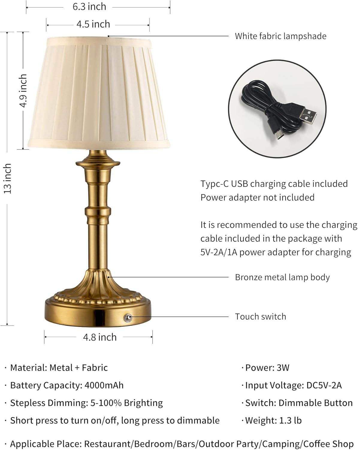 Wireless portable desk lamp