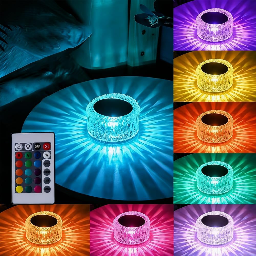 Portable Crystal LED Desk Lamp — 3-Level Brightness Adjustment, 3-Color Touch Control, Rechargeable