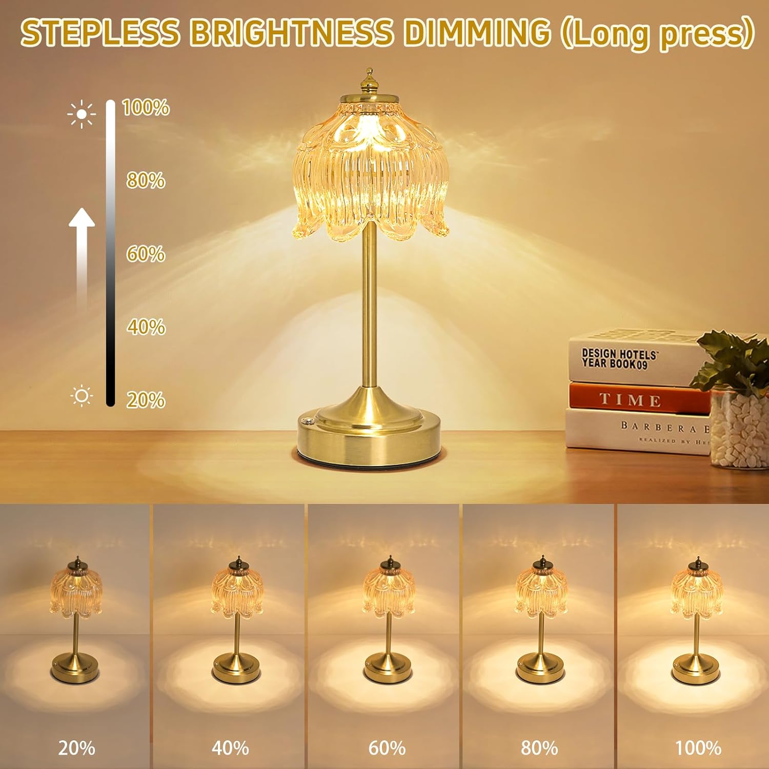 Wireless Lotus Table Lamp — 5200mAh rechargeable portable lamp featuring three-color dimming and touch controls.