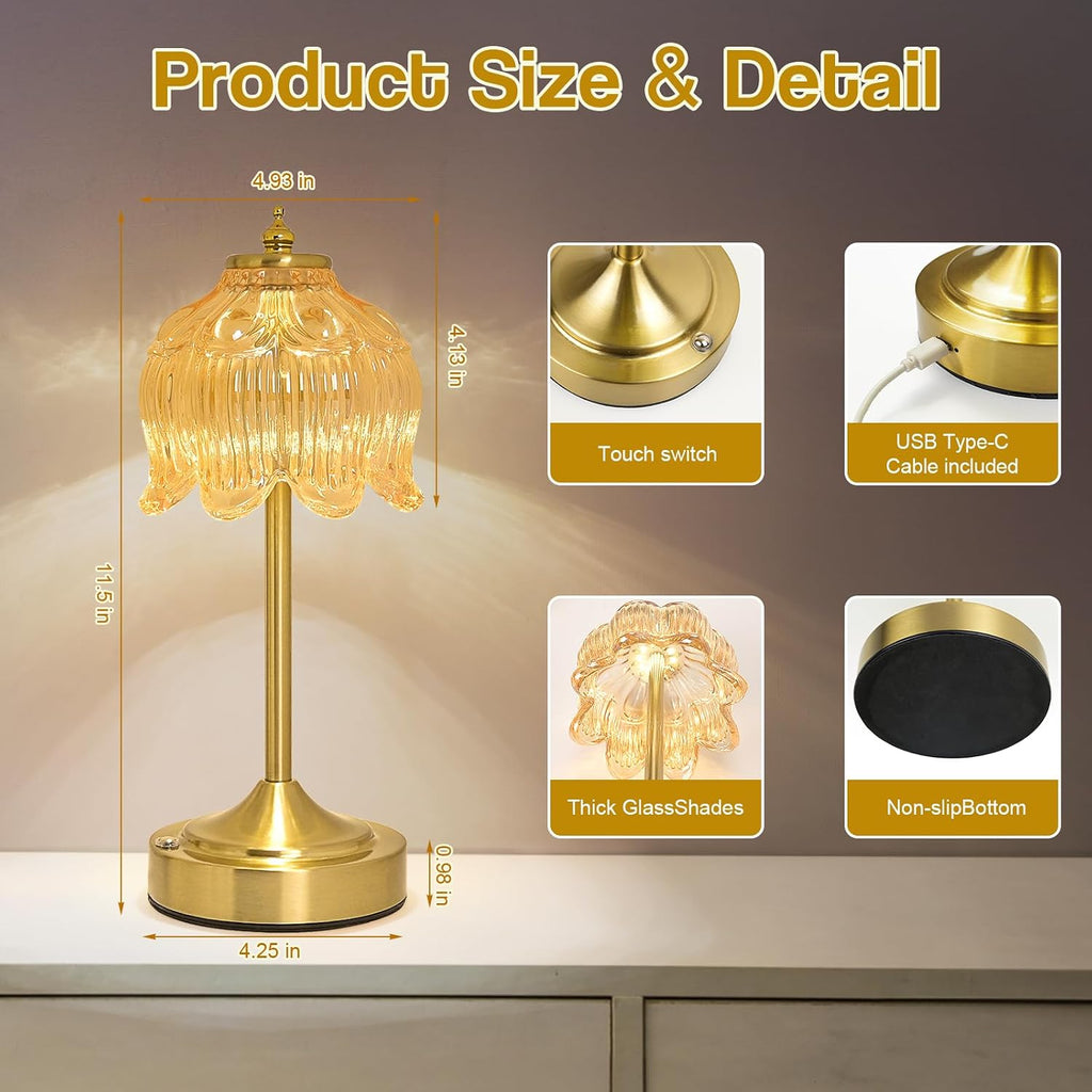 Wireless Lotus Table Lamp — 5200mAh rechargeable portable lamp featuring three-color dimming and touch controls.