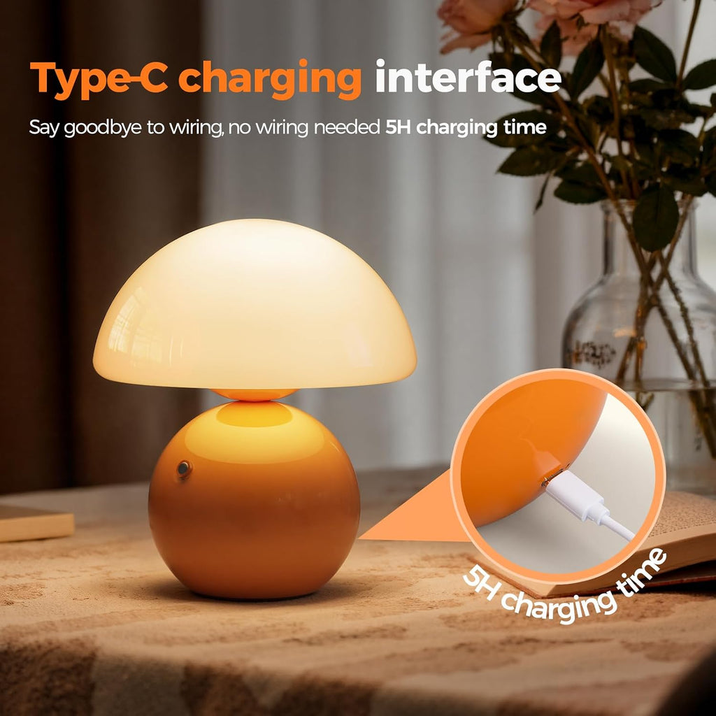 Mushroom-shaped bedroom table lamp — portable wireless table lamp.