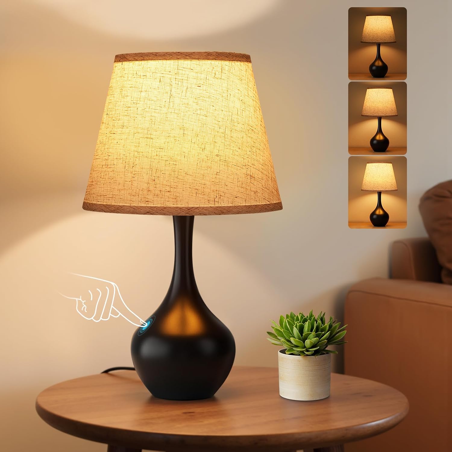Touch-Control Bedside Lamp – Compact 3-Level Dimmable Table Lamp