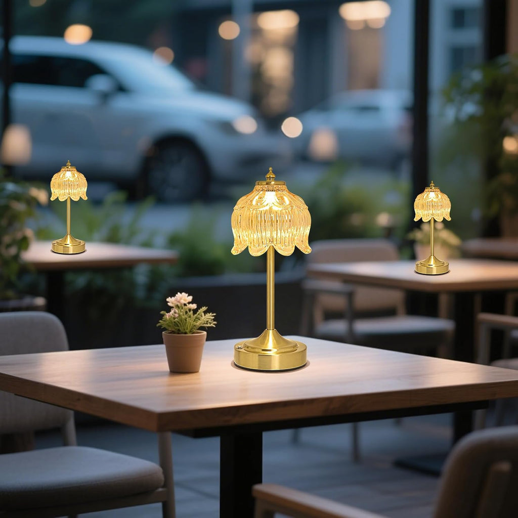Wireless Lotus Table Lamp — 5200mAh rechargeable portable lamp featuring three-color dimming and touch controls.
