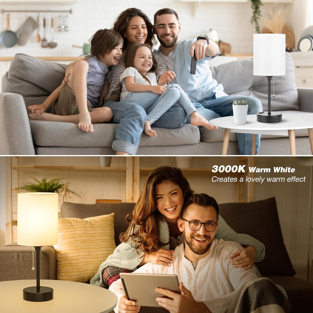Compact Bedside Table Lamp for Bedrooms – Features 3 Color Temperature Settings and USB-C & USB-A Ports