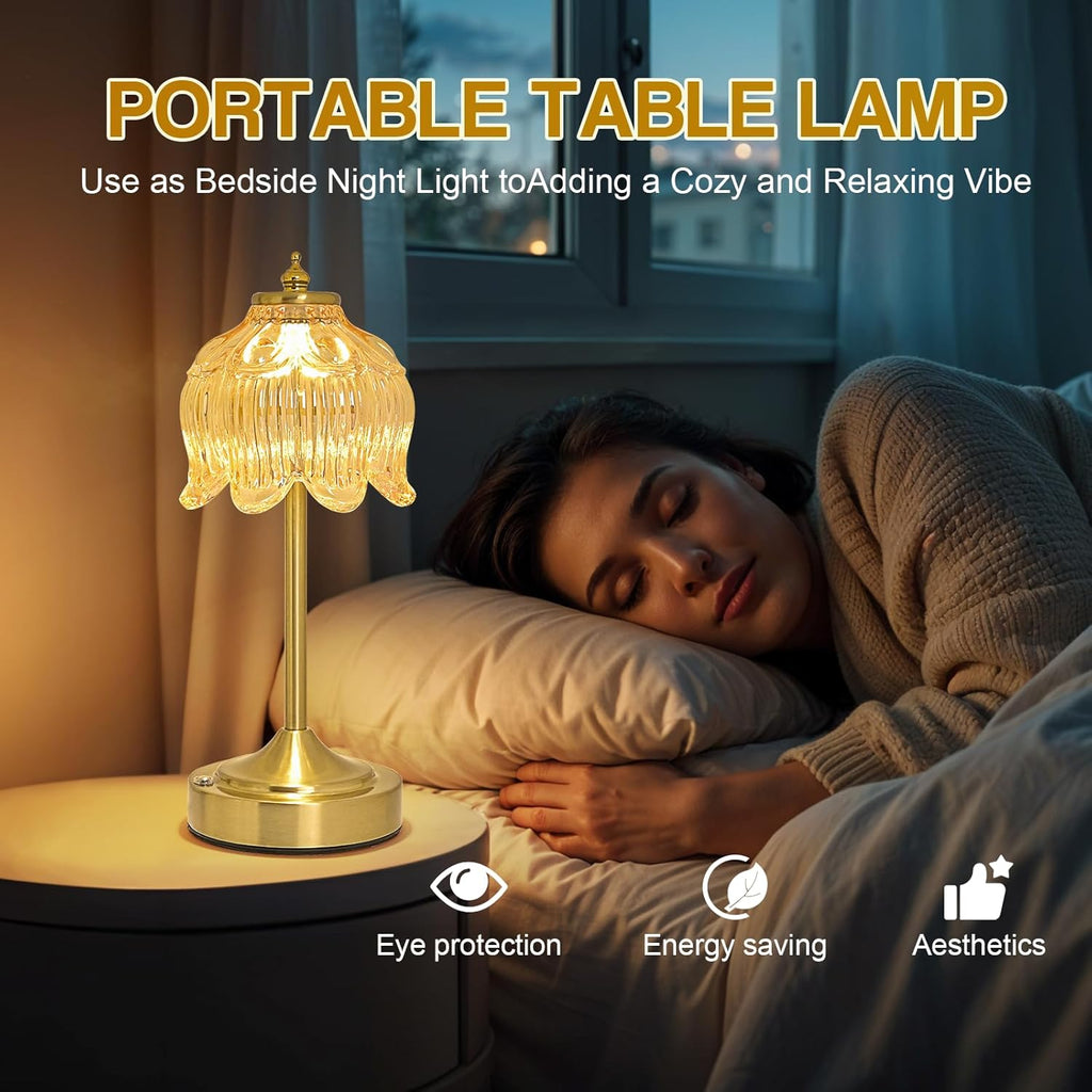 Wireless Lotus Table Lamp — 5200mAh rechargeable portable lamp featuring three-color dimming and touch controls.