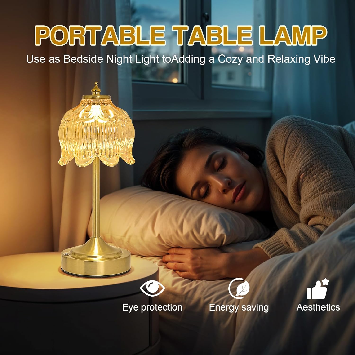Wireless Lotus Table Lamp — 5200mAh rechargeable portable lamp featuring three-color dimming and touch controls.