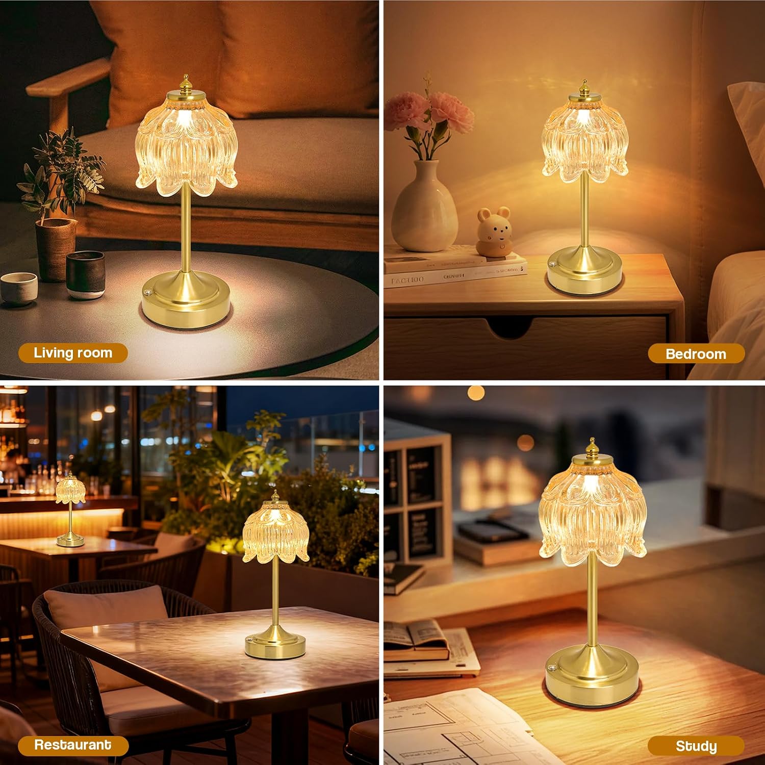 Wireless Lotus Table Lamp — 5200mAh rechargeable portable lamp featuring three-color dimming and touch controls.